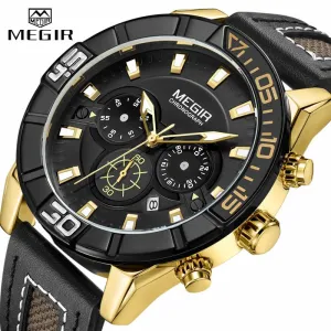 MEGIR Fashion Chronograph Mens Watch Quartz Sport Watches Men Leather Analog Business Clock Army Wristwatch Relogios Masculino