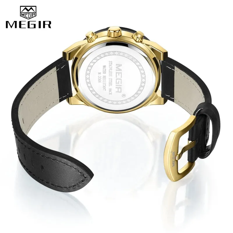 MEGIR Fashion Chronograph Mens Watch Quartz Sport Watches Men Leather Analog Business Clock Army Wristwatch Relogios Masculino