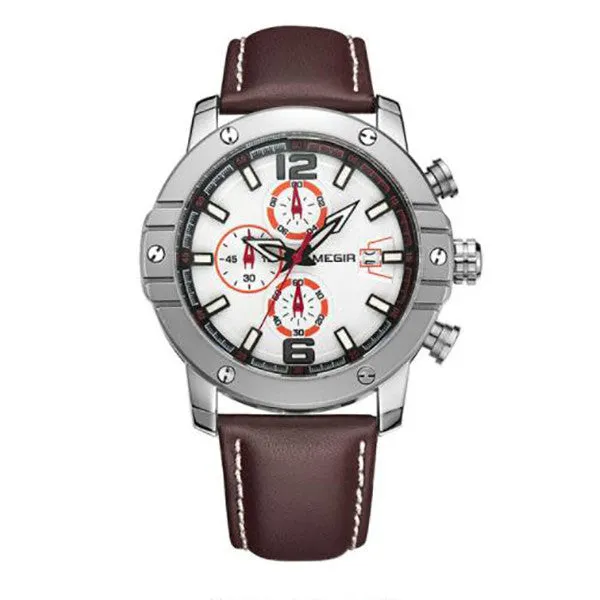MEGIR Military Watch with Leather Strap