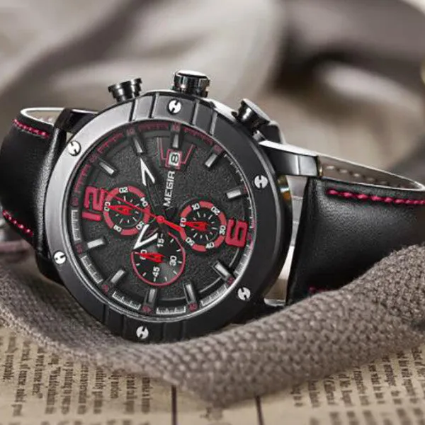 MEGIR Military Watch with Leather Strap