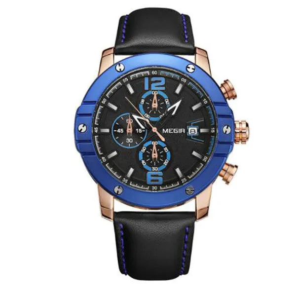 MEGIR Military Watch with Leather Strap