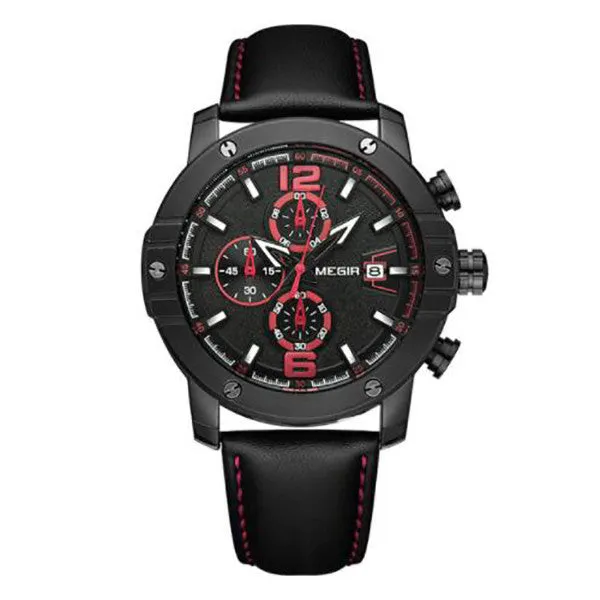 MEGIR Military Watch with Leather Strap