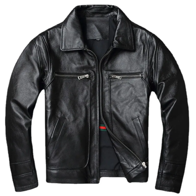 Men Cowhide Coat Vintage Men Leather Jacket Genuine Leather Clothes Men&#39;s Winter Jacket Motorcycle Biker Jackets