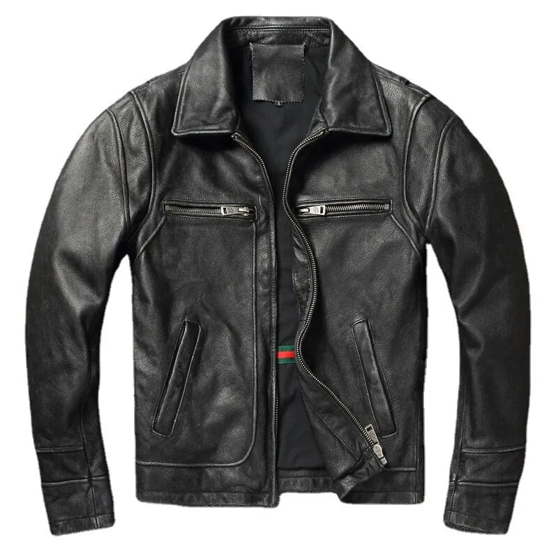 Men Cowhide Coat Vintage Men Leather Jacket Genuine Leather Clothes Men&#39;s Winter Jacket Motorcycle Biker Jackets
