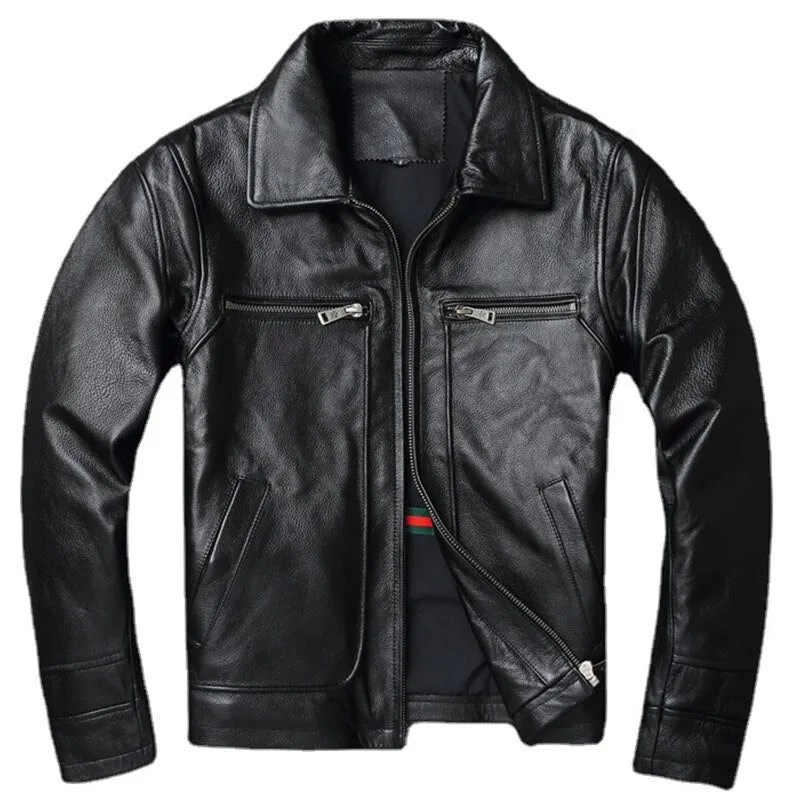 Men Cowhide Coat Vintage Men Leather Jacket Genuine Leather Clothes Men&#39;s Winter Jacket Motorcycle Biker Jackets