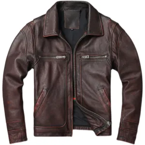 Men Cowhide Coat Vintage Men Leather Jacket Genuine Leather Clothes Men&#39;s Winter Jacket Motorcycle Biker Jackets