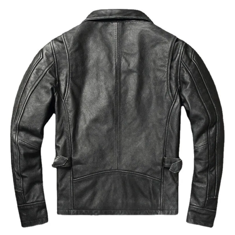 Men Cowhide Coat Vintage Men Leather Jacket Genuine Leather Clothes Men&#39;s Winter Jacket Motorcycle Biker Jackets