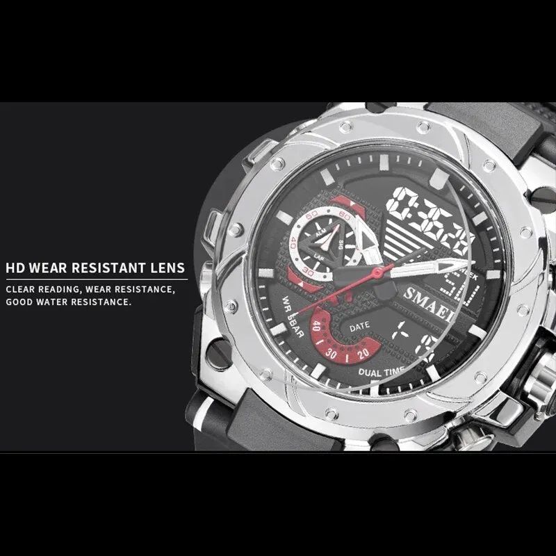 Men Wristwatches Red Bracelet 50m Waterproof Alarm Clock Analog Digitals Sport Watches