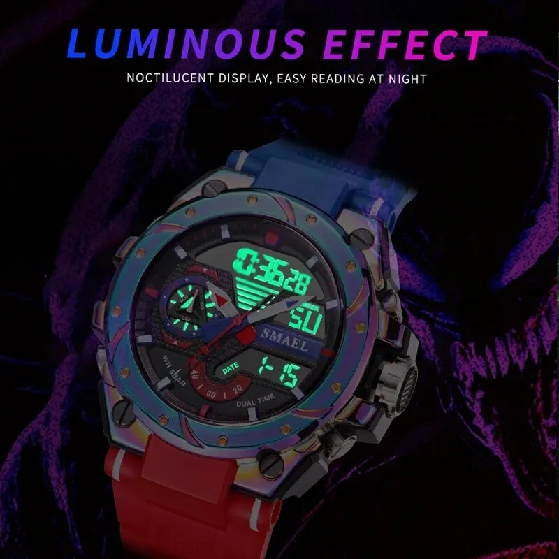 Men Wristwatches Red Bracelet 50m Waterproof Alarm Clock Analog Digitals Sport Watches