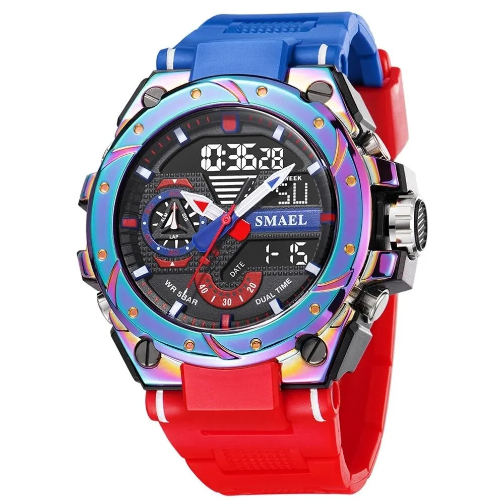 Men Wristwatches Red Bracelet 50m Waterproof Alarm Clock Analog Digitals Sport Watches