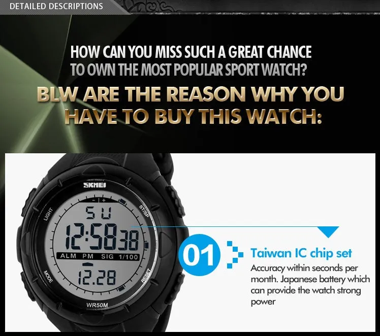 Men’s Digital Sports Waterproof Multi-Function Analogue Outdoor Watches - 1025