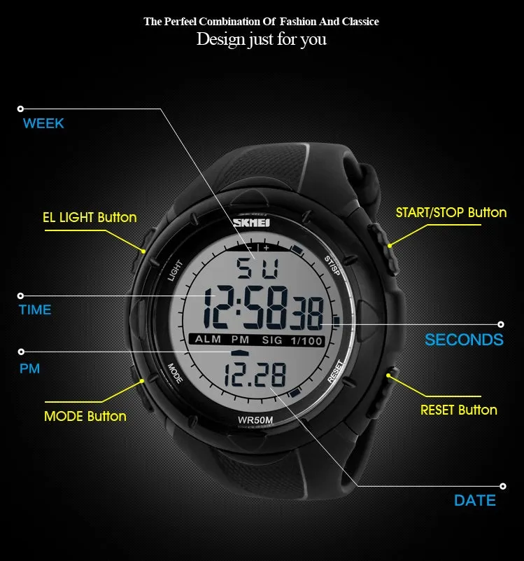 Men’s Digital Sports Waterproof Multi-Function Analogue Outdoor Watches - 1025