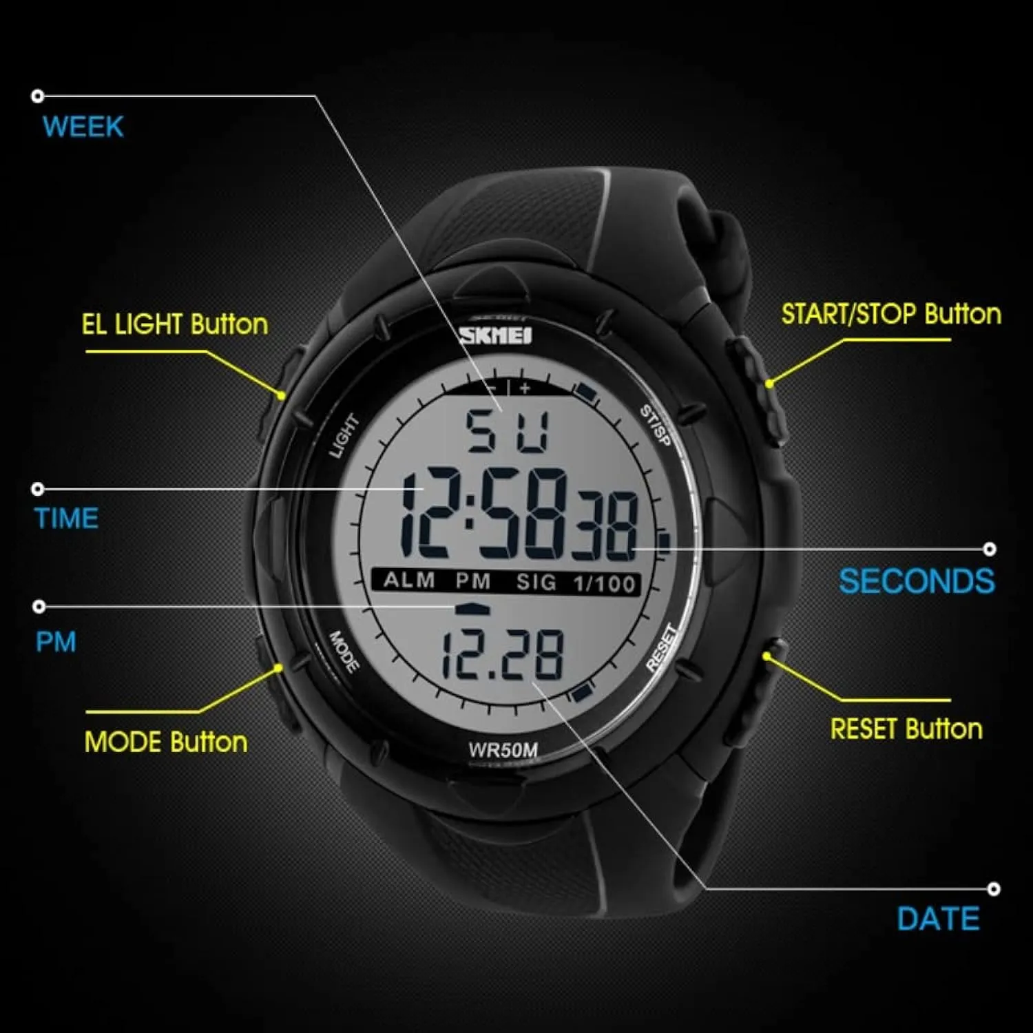 Men’s Digital Sports Waterproof Multi-Function Analogue Outdoor Watches - 1025