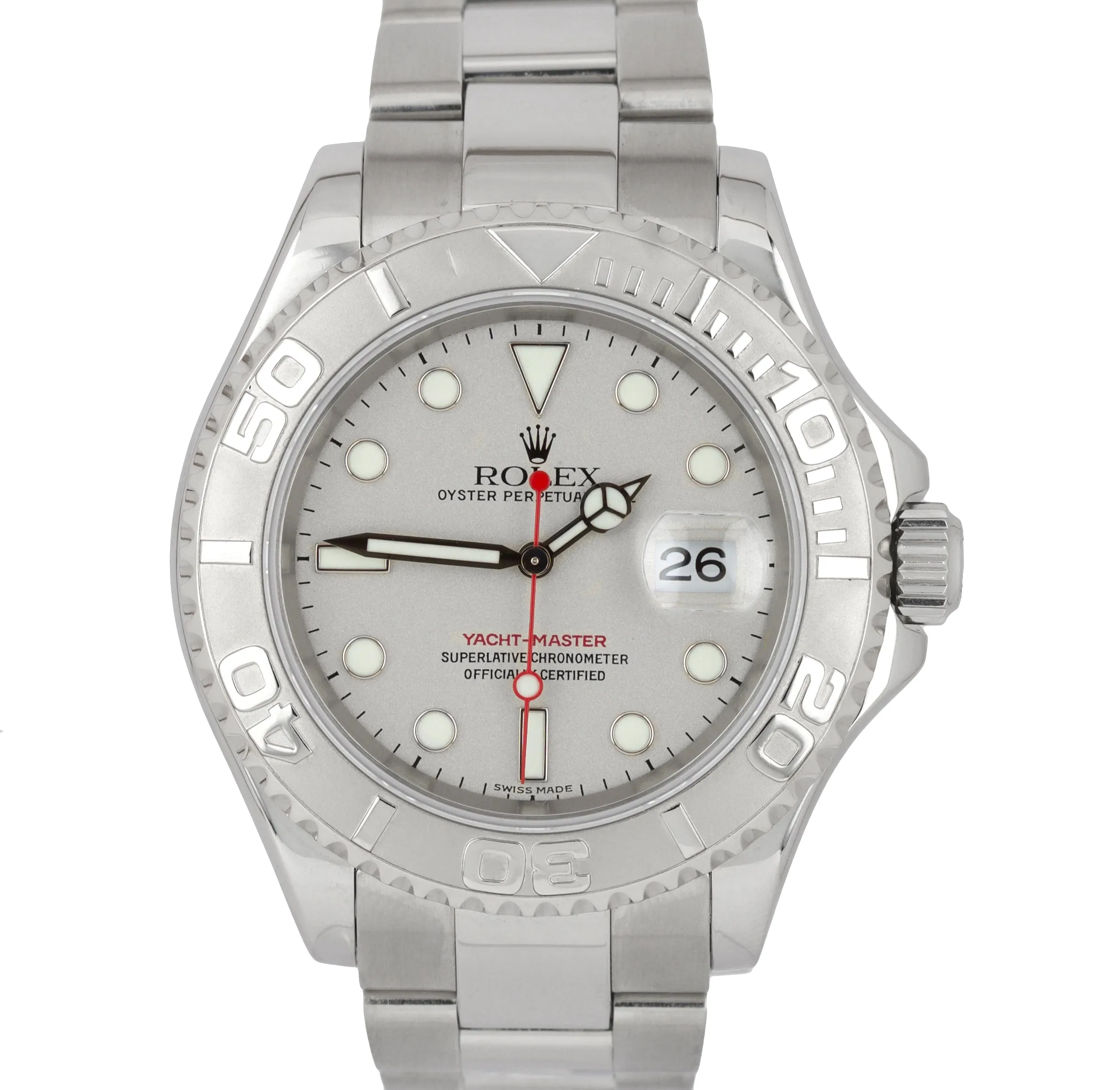 Men's Rolex Yacht-Master Stainless Steel Platinum 40mm Swiss Date Watch 16622