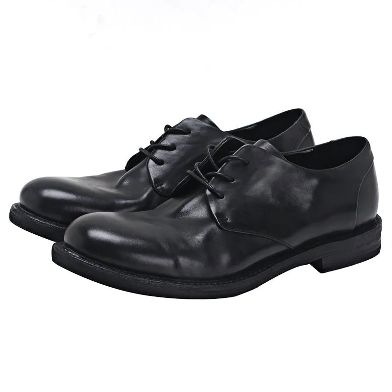 Men's round toe commuter leather thick sole leather shoes