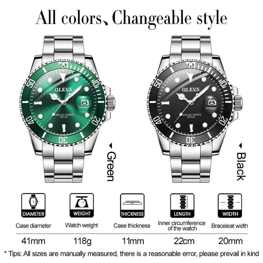 Mens Watches Top Brand Luxury Fashion Waterproof Luminous Hand Green