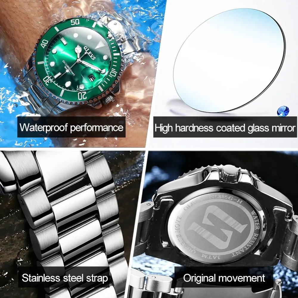 Mens Watches Top Brand Luxury Fashion Waterproof Luminous Hand Green