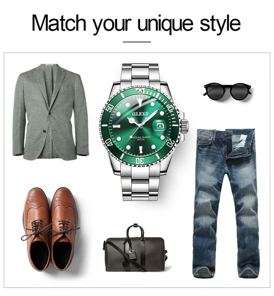 Mens Watches Top Brand Luxury Fashion Waterproof Luminous Hand Green