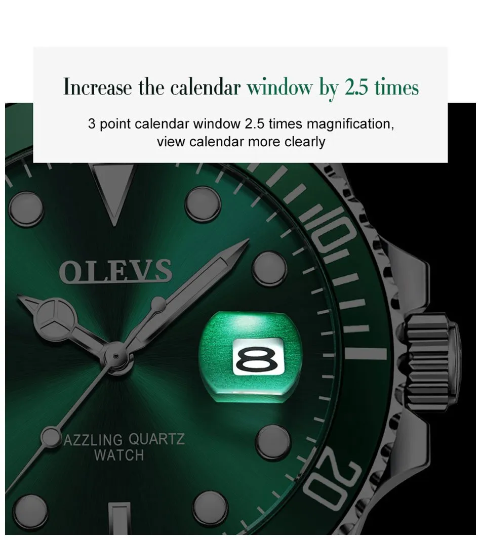 Mens Watches Top Brand Luxury Fashion Waterproof Luminous Hand Green