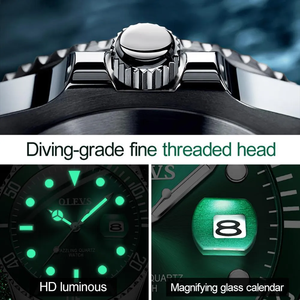 Mens Watches Top Brand Luxury Fashion Waterproof Luminous Hand Green