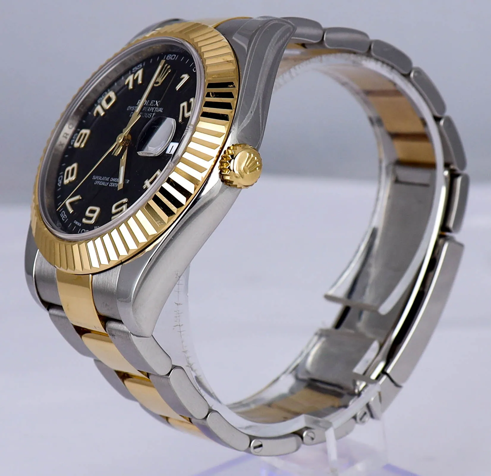 MINT 2011 Rolex Datejust II 41mm Black Roman 116333 Two-Tone Yellow Gold Steel