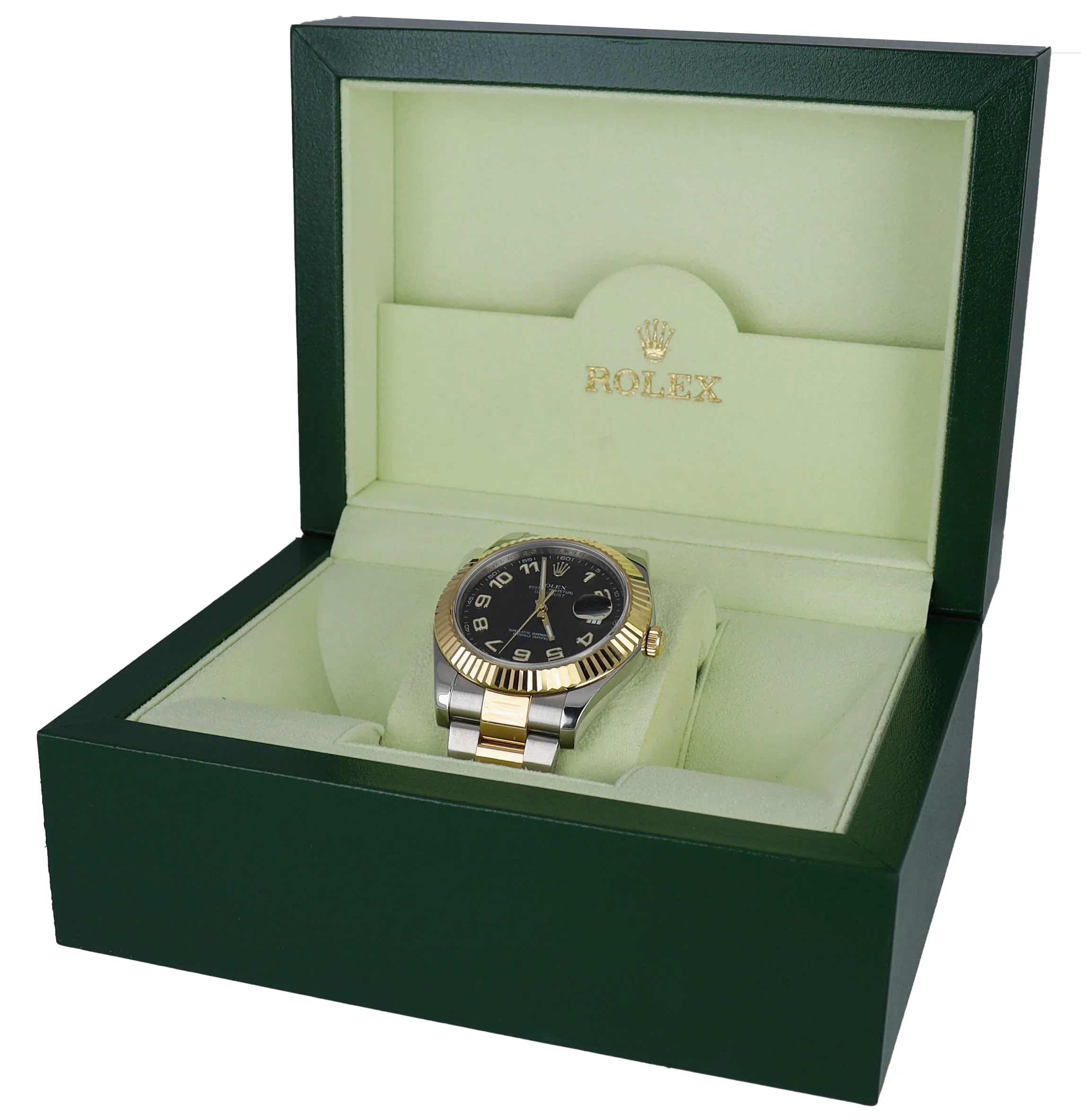 MINT 2011 Rolex Datejust II 41mm Black Roman 116333 Two-Tone Yellow Gold Steel