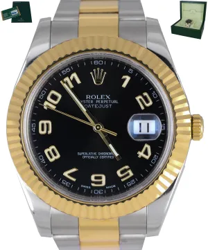 MINT 2011 Rolex Datejust II 41mm Black Roman 116333 Two-Tone Yellow Gold Steel
