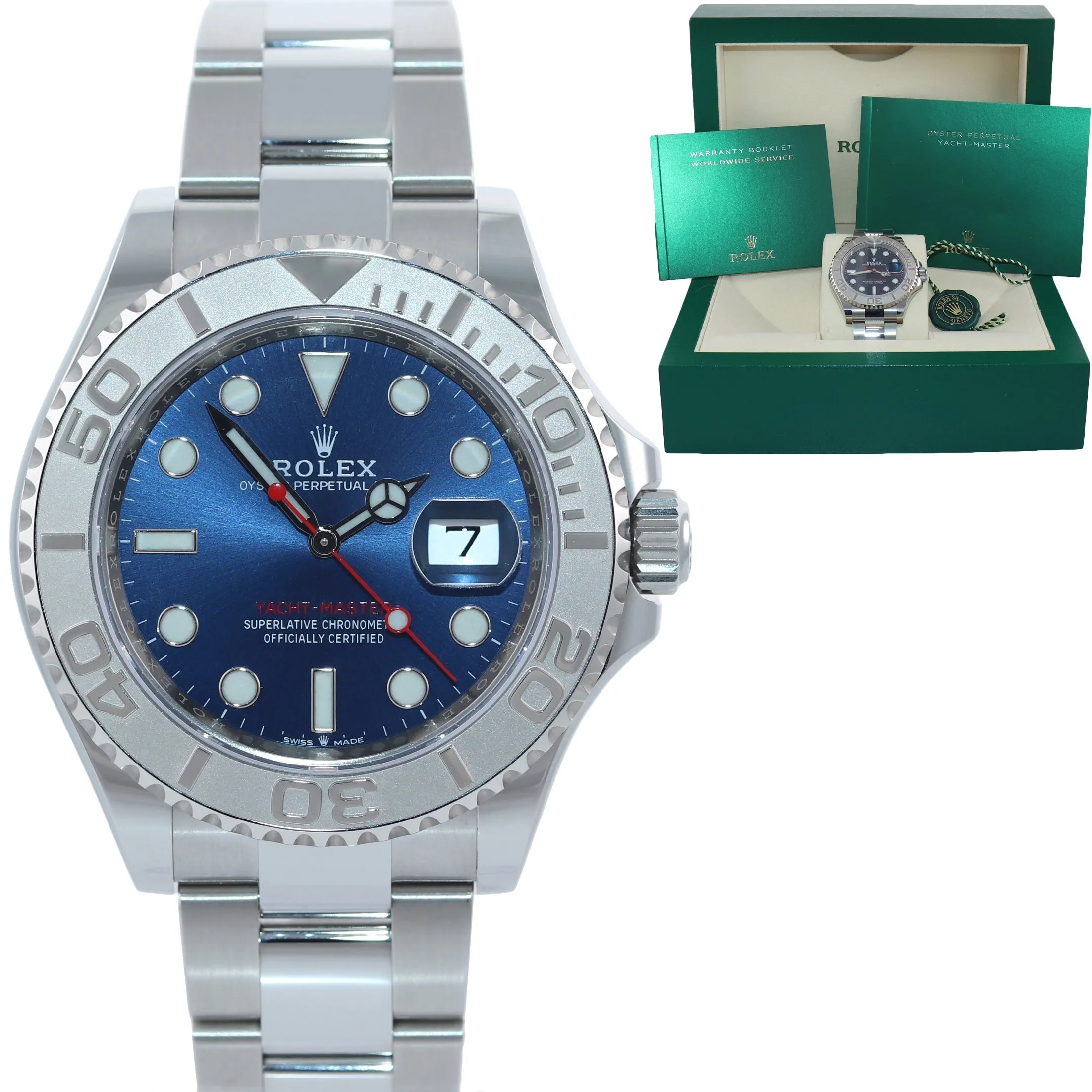 MINT 2022 Rolex Yacht-Master 126622 Steel Platinum Blue Dial Watch Box