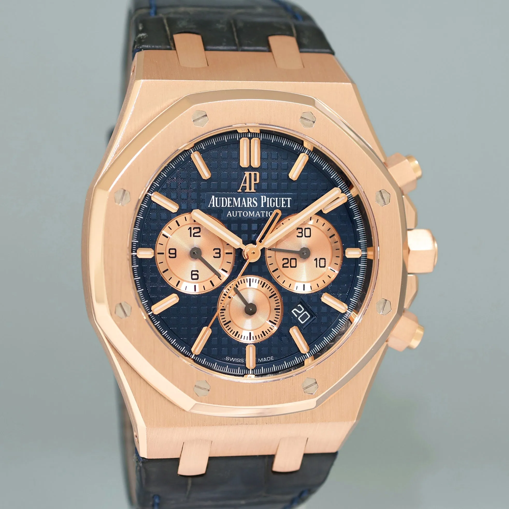 MINT PAPERS Audemars Piguet Royal Oak Blue Dial Chrono Rose Gold 26331OR Watch