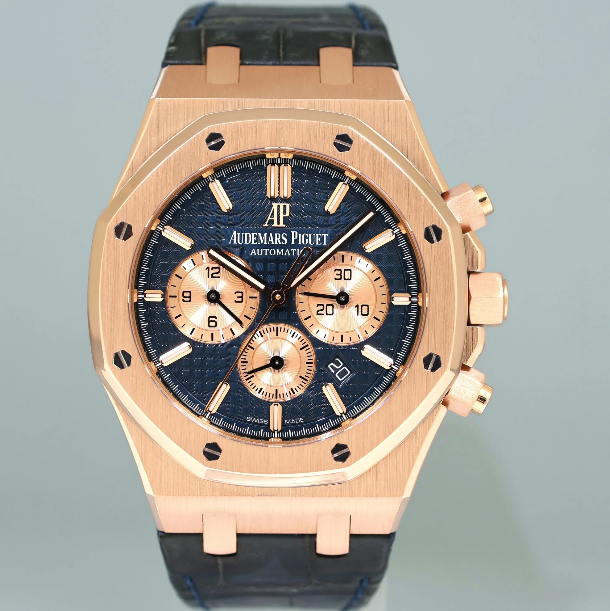 MINT PAPERS Audemars Piguet Royal Oak Blue Dial Chrono Rose Gold 26331OR Watch