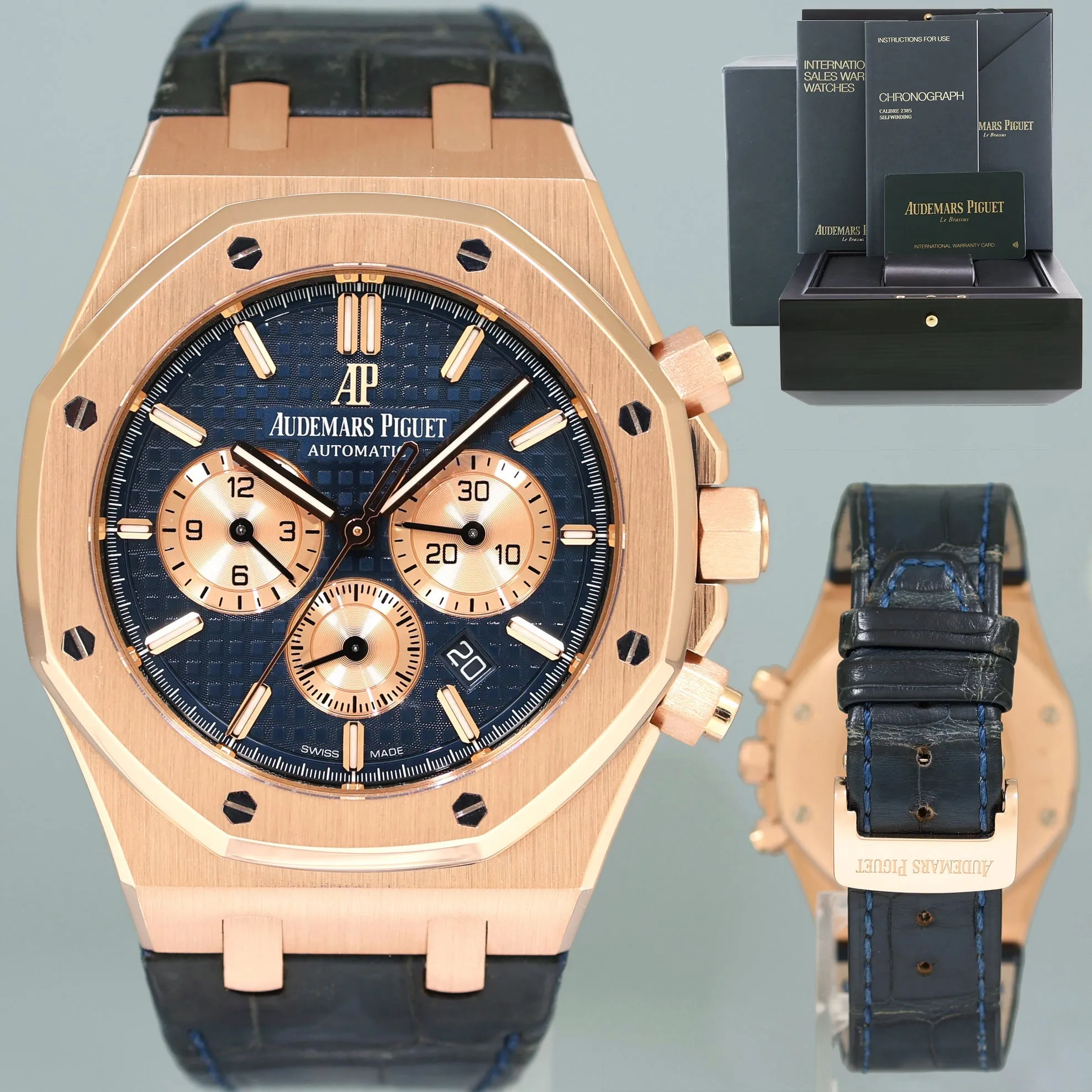 MINT PAPERS Audemars Piguet Royal Oak Blue Dial Chrono Rose Gold 26331OR Watch