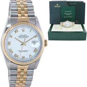 MINT Rolex DateJust 36mm White Roman 16233 Two Tone Steel Jubilee Watch Box