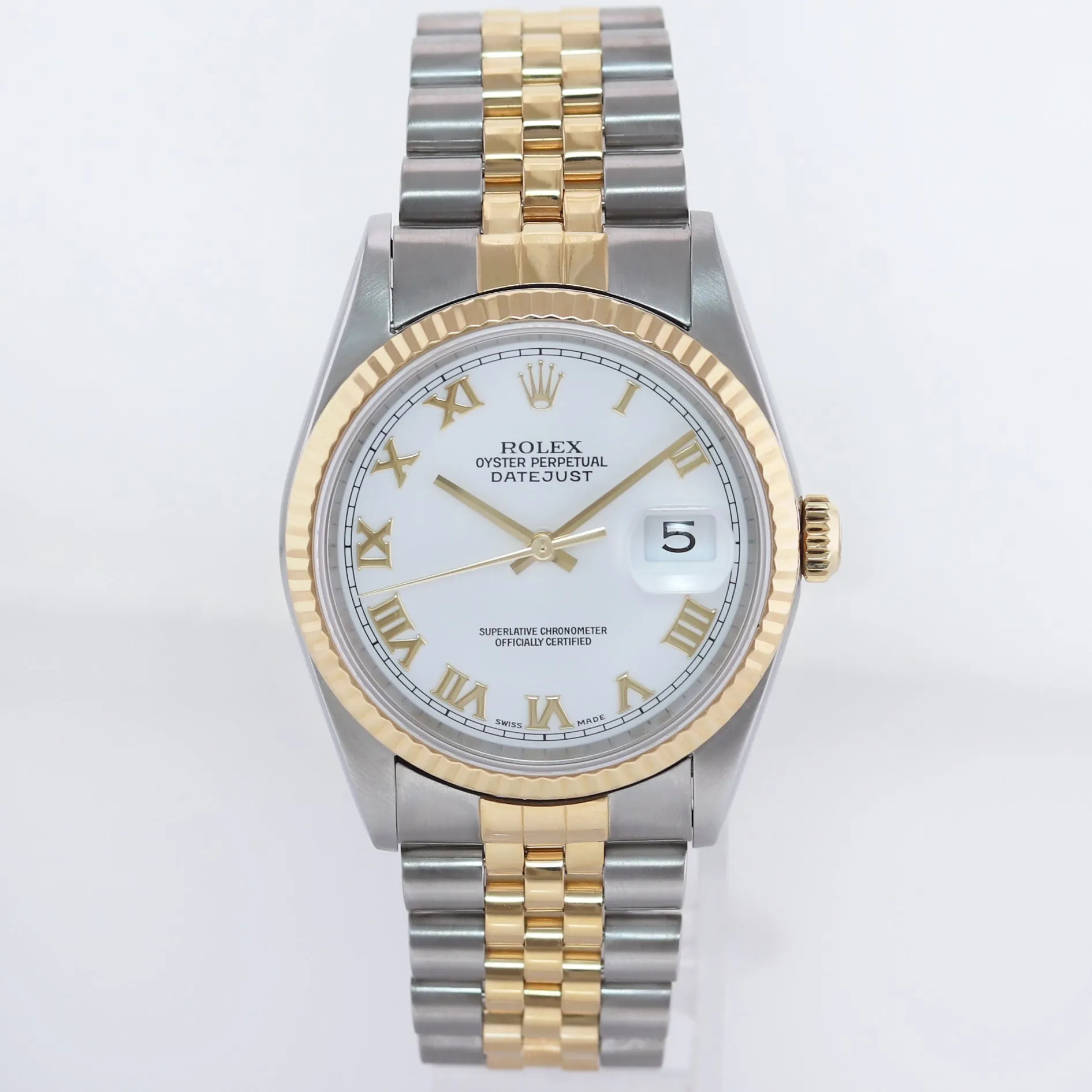 MINT Rolex DateJust 36mm White Roman 16233 Two Tone Steel Jubilee Watch Box