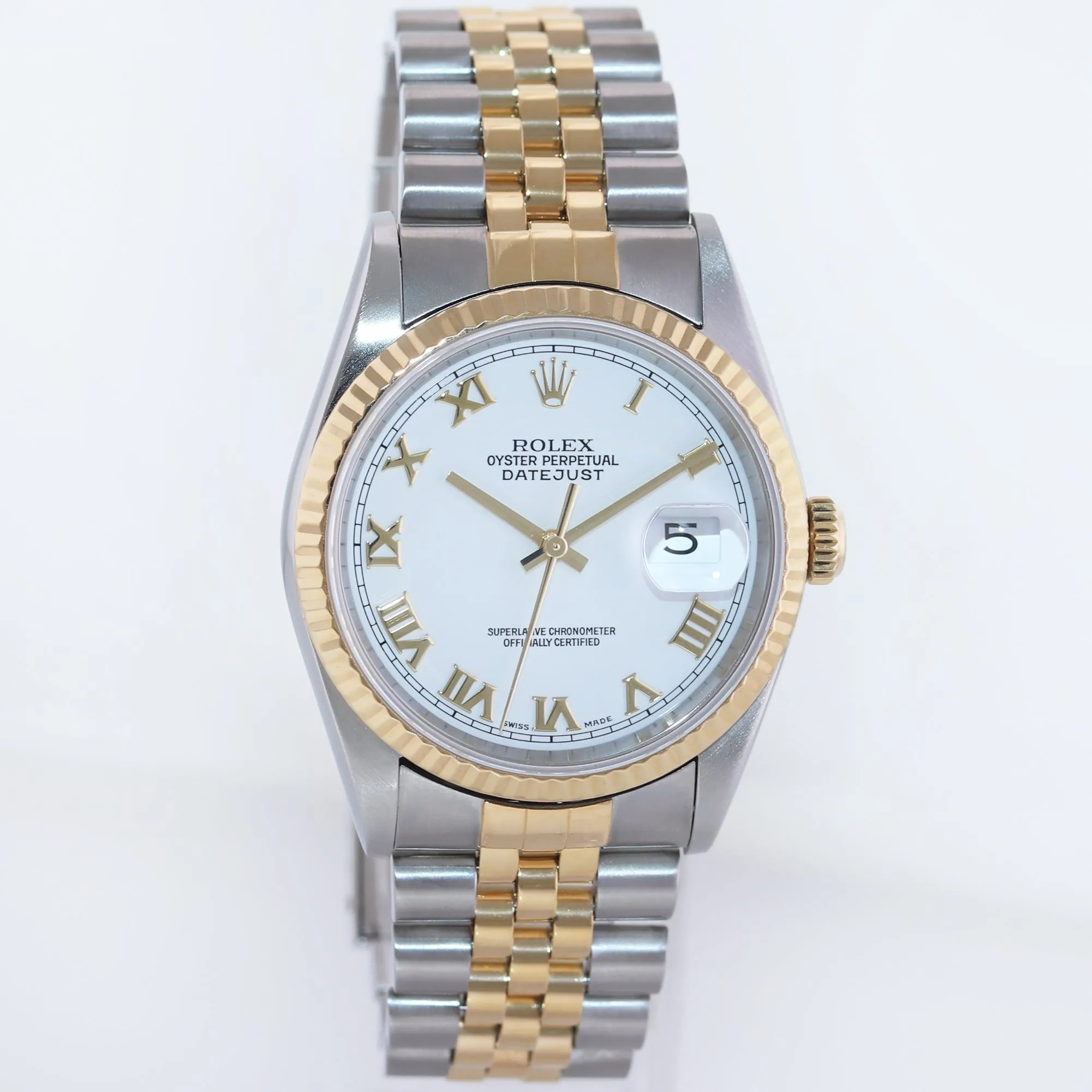 MINT Rolex DateJust 36mm White Roman 16233 Two Tone Steel Jubilee Watch Box