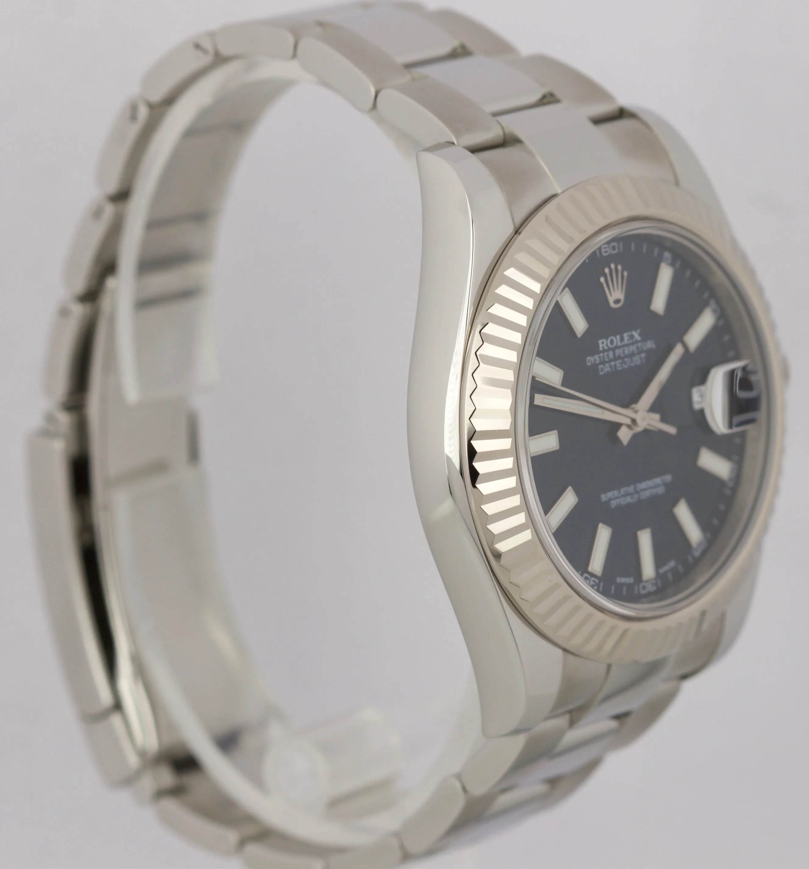 MINT Rolex Datejust II Blue Steel Fluted 18K White Gold Bezel 116334 41mm Watch
