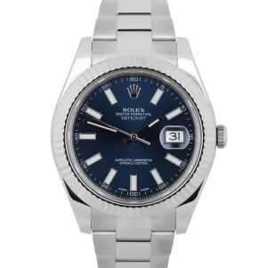 MINT Rolex Datejust II Blue Steel Fluted 18K White Gold Bezel 116334 41mm Watch