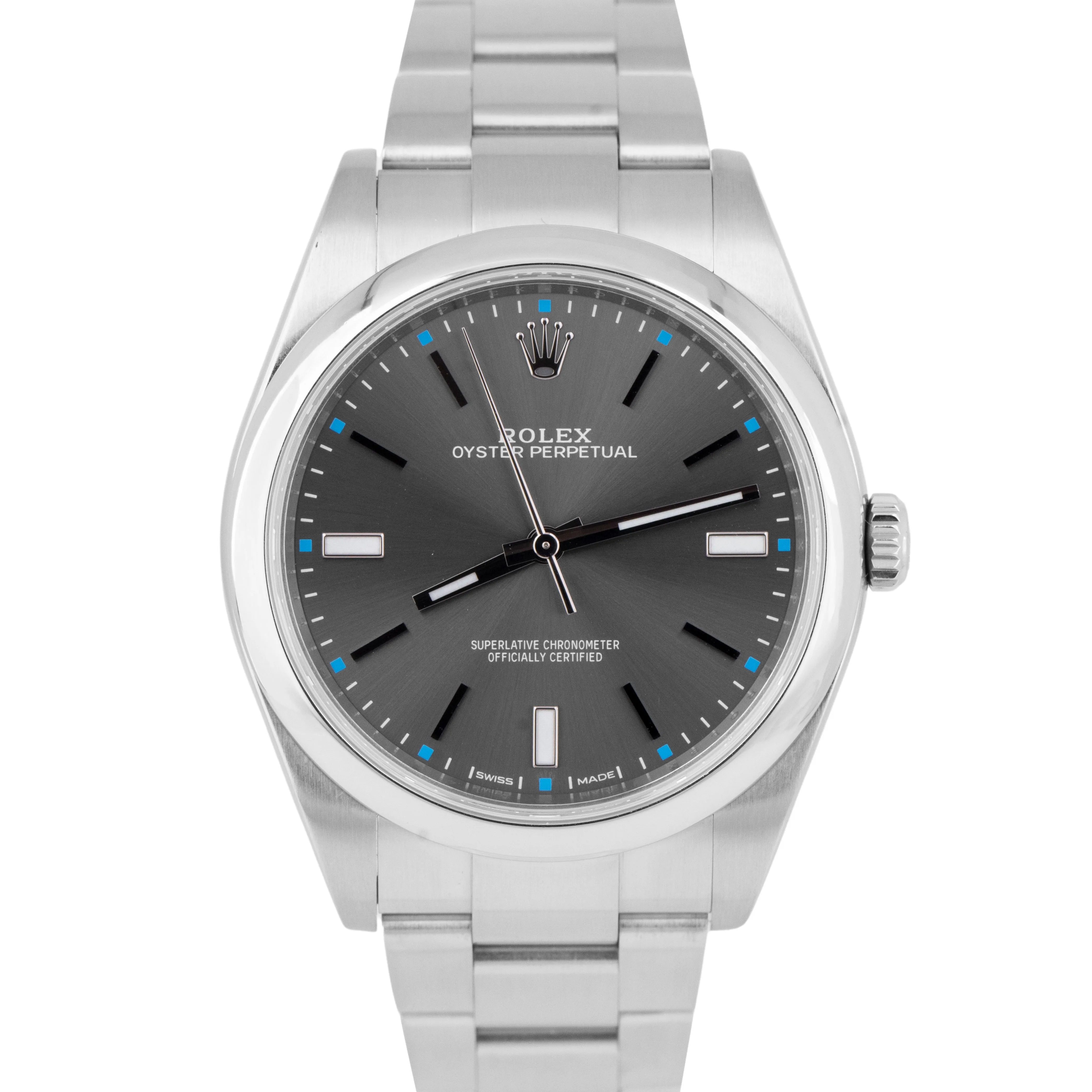 MINT Rolex Oyster Perpetual 39mm RHODIUM Stainless Steel Automatic Watch 114300