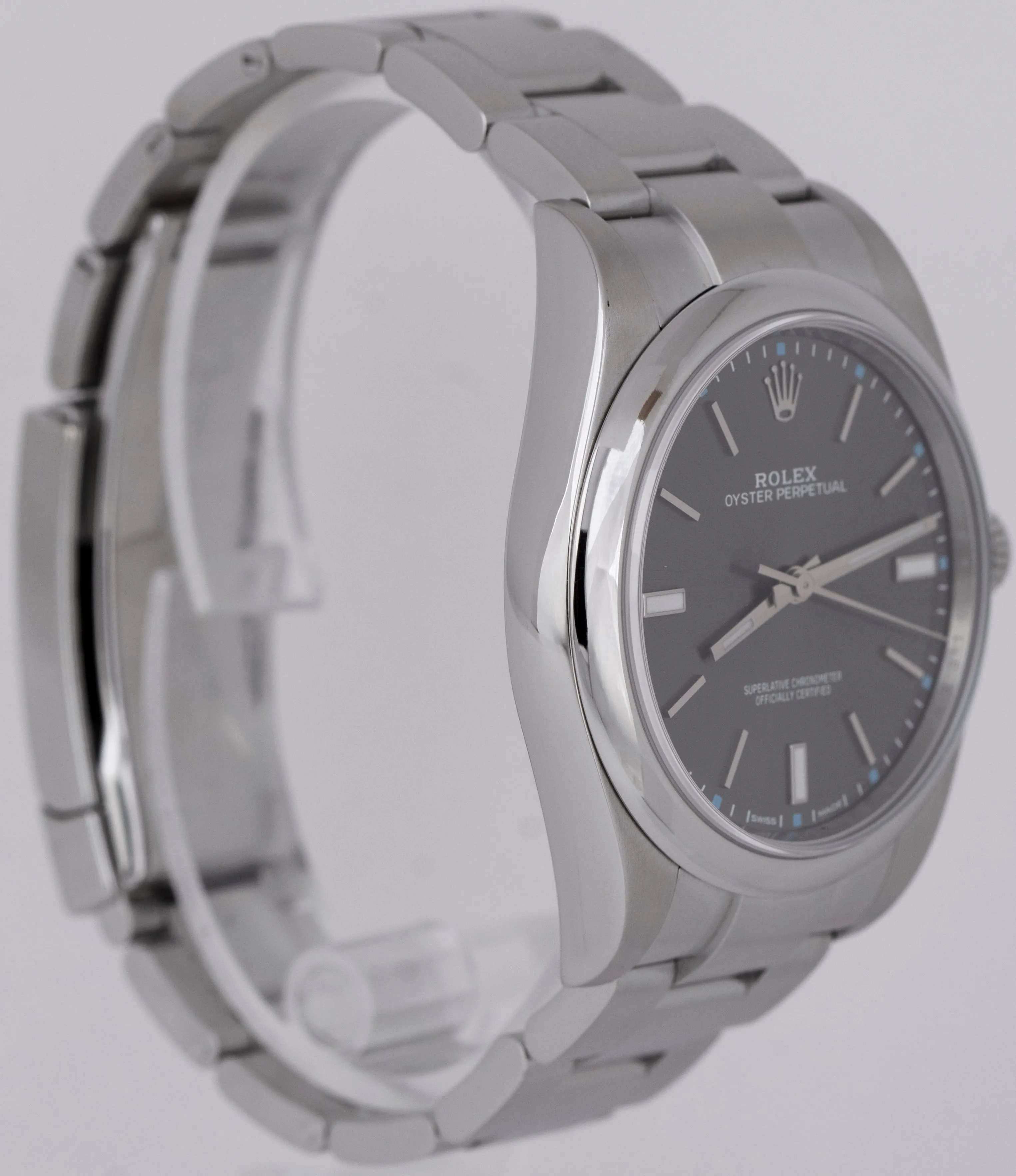 MINT Rolex Oyster Perpetual 39mm RHODIUM Stainless Steel Automatic Watch 114300
