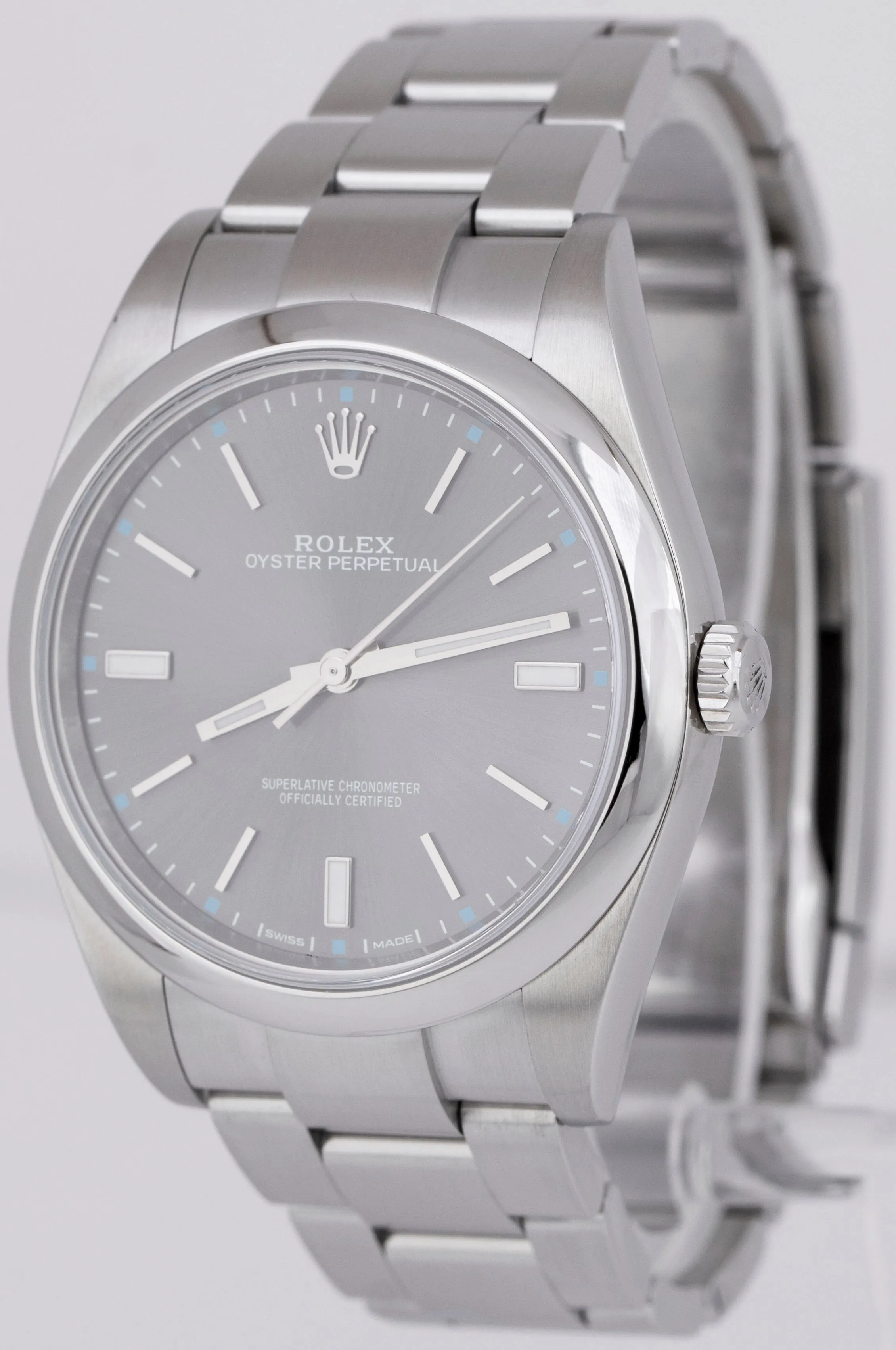 MINT Rolex Oyster Perpetual 39mm RHODIUM Stainless Steel Automatic Watch 114300