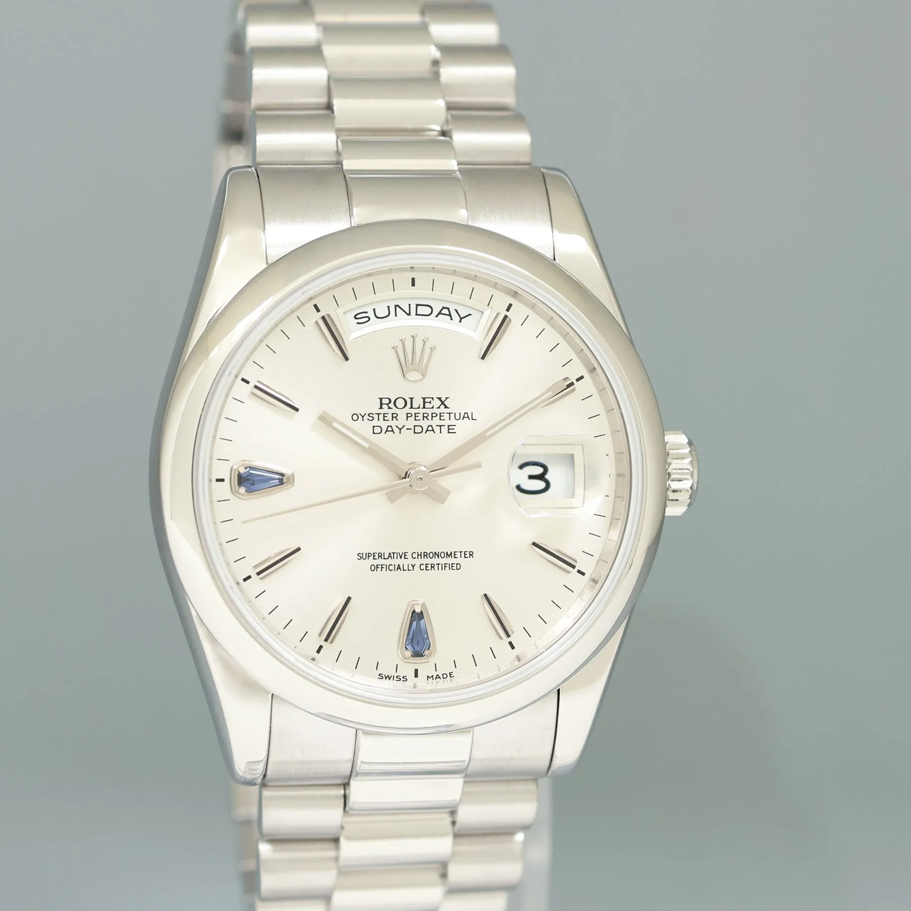 MINT Rolex Platinum Day Date President 118206 Teardrop Sapphire 36mm Watch Box