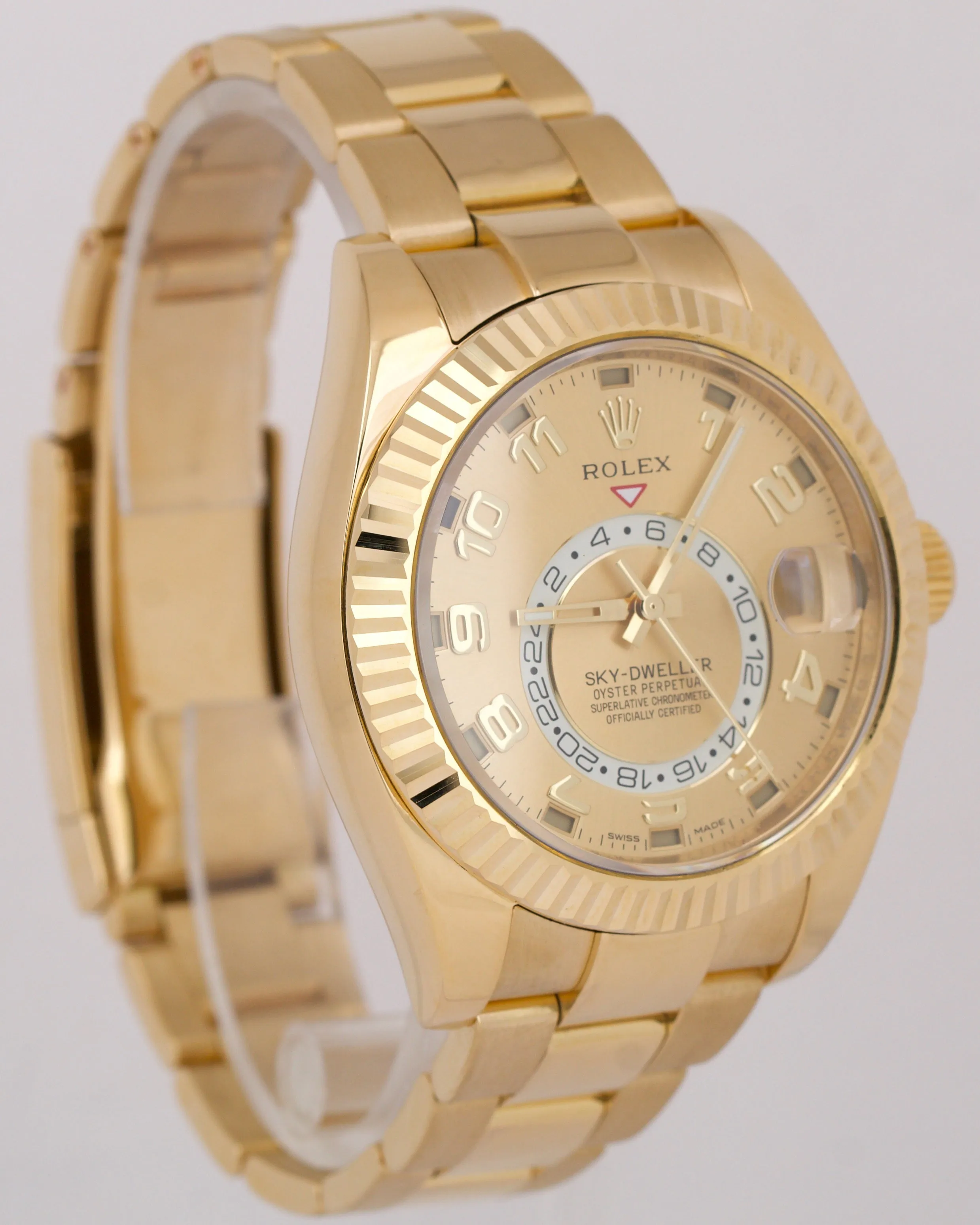 MINT Rolex Sky-Dweller CHAMPAGNE ARABIC 18K Yellow Gold Oyster 42mm Watch 326938