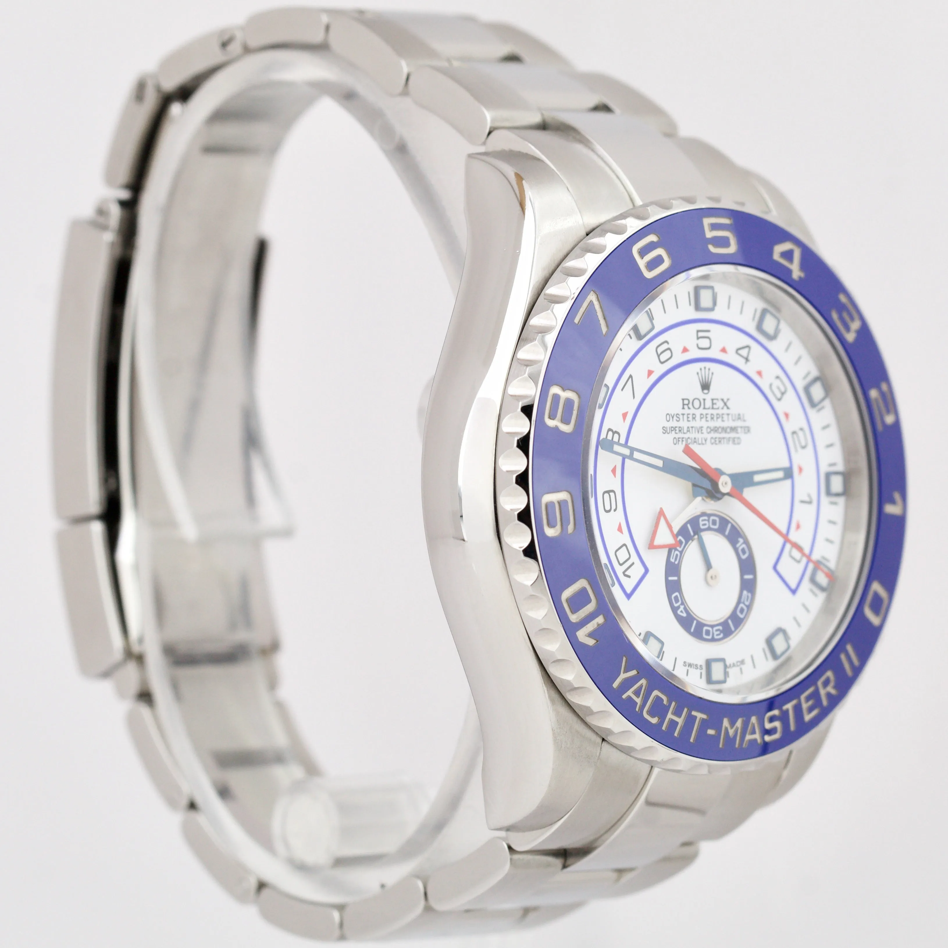 MINT Rolex Yacht-Master II 44mm WHITE 116680 YM2 BLUE HANDS Steel Ceramic Watch