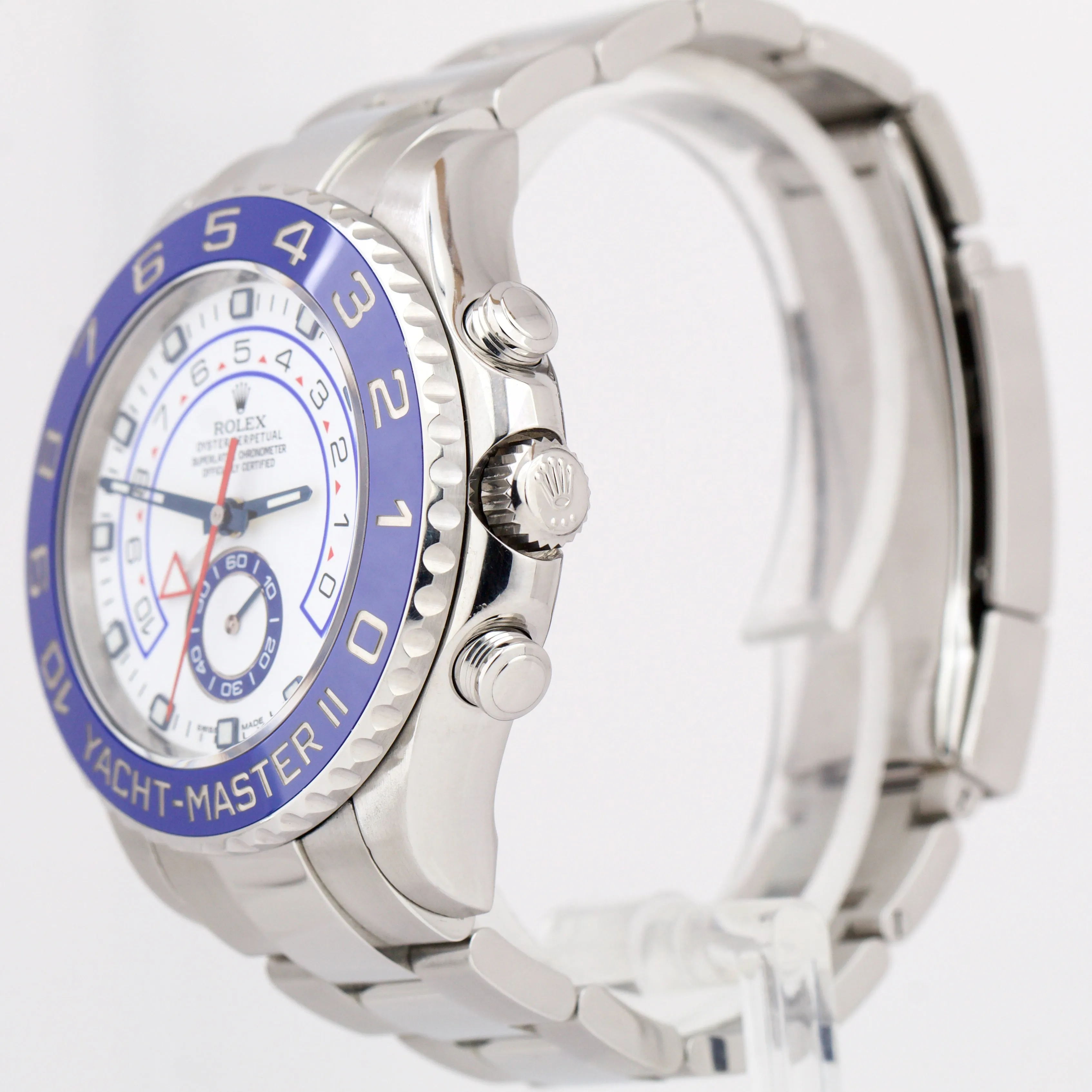 MINT Rolex Yacht-Master II 44mm WHITE 116680 YM2 BLUE HANDS Steel Ceramic Watch