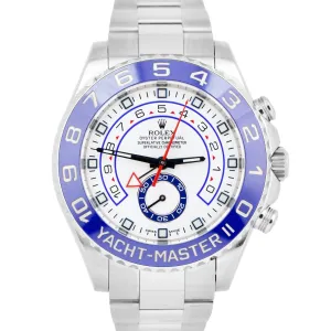 MINT Rolex Yacht-Master II 44mm WHITE 116680 YM2 BLUE HANDS Steel Ceramic Watch