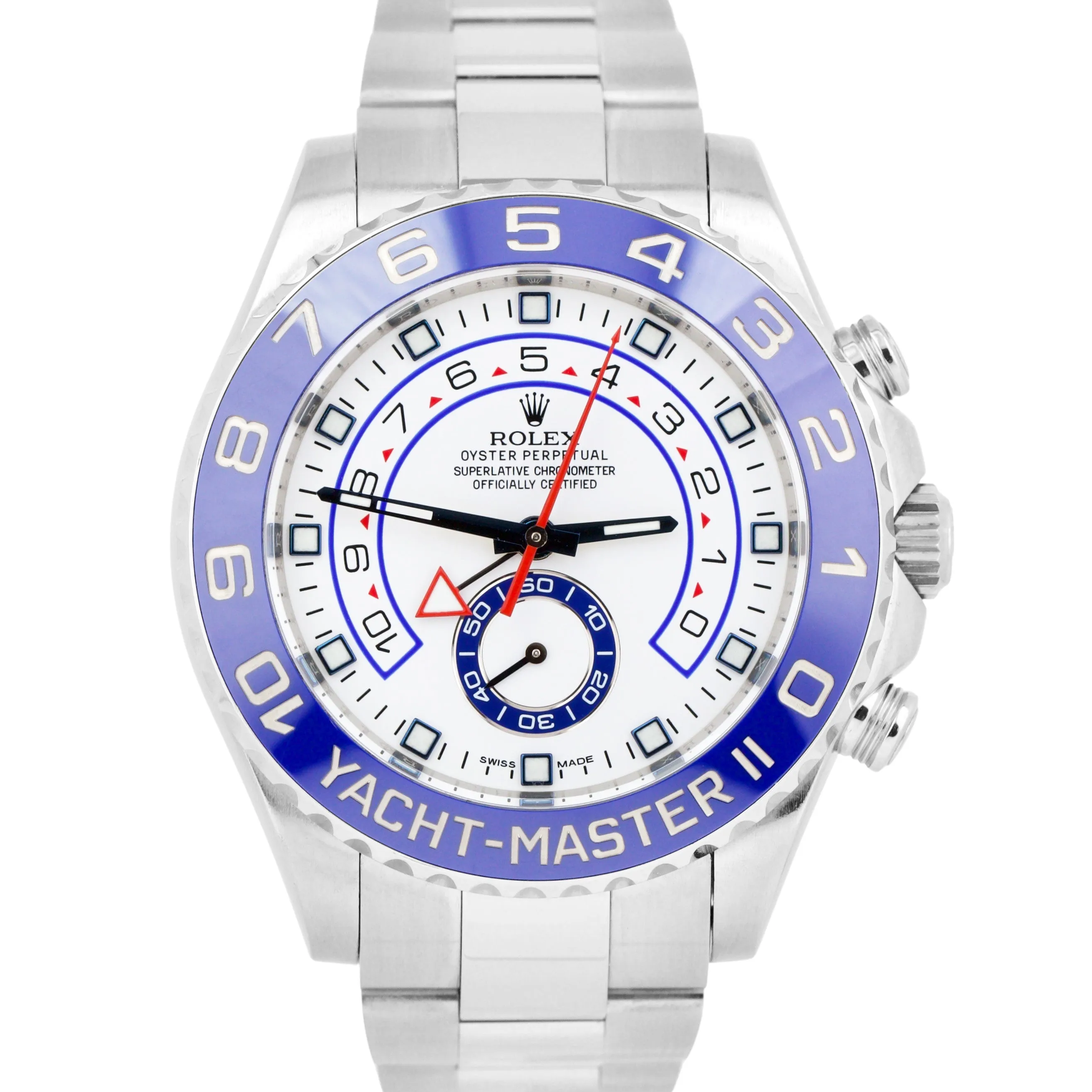 MINT Rolex Yacht-Master II 44mm WHITE 116680 YM2 BLUE HANDS Steel Ceramic Watch