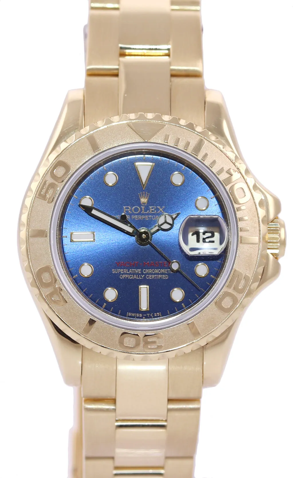 MINT Yellow GOLD Ladies Rolex Yacht-Master 69628 Blue Dial 29mm Watch Box