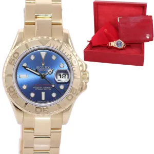 MINT Yellow GOLD Ladies Rolex Yacht-Master 69628 Blue Dial 29mm Watch Box