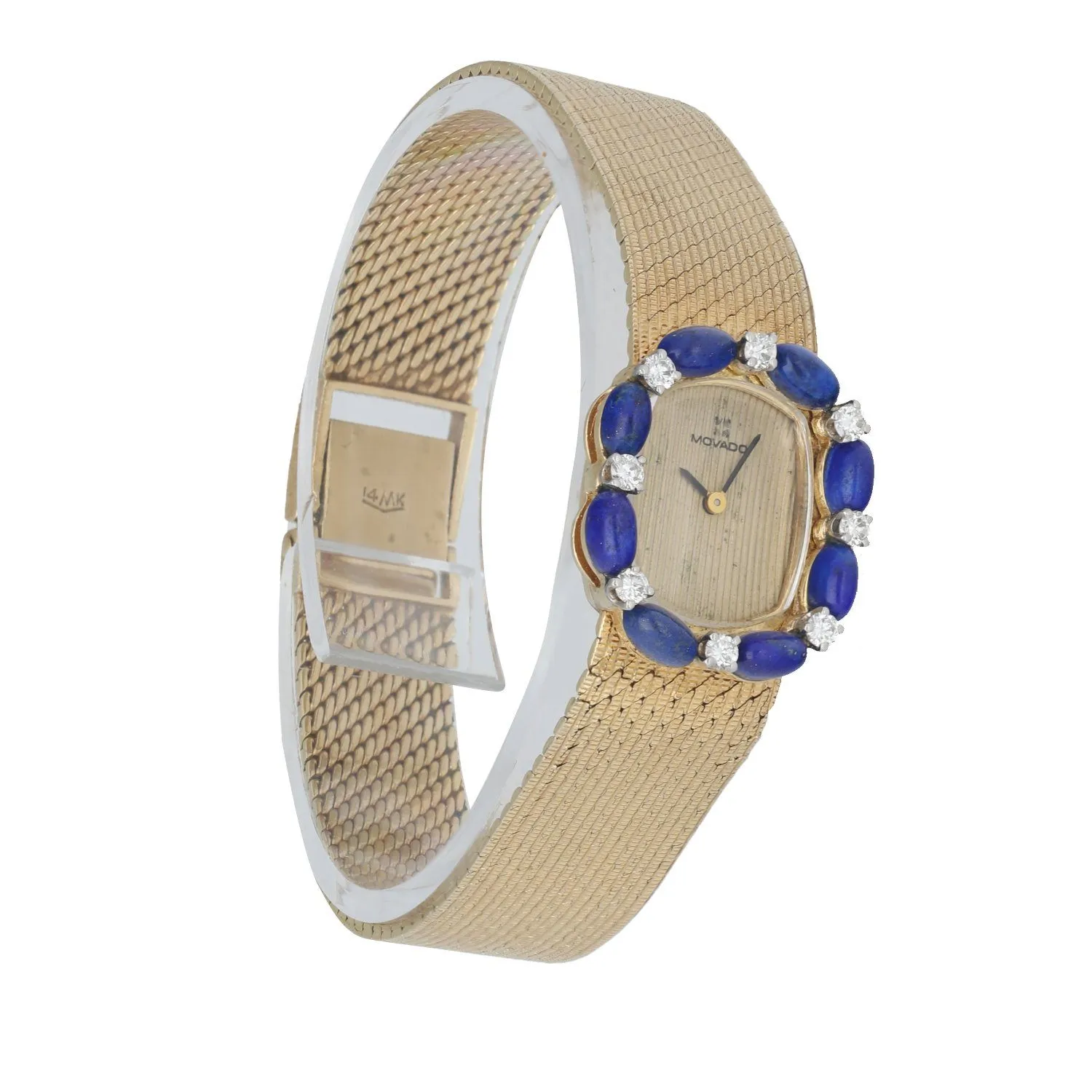 Movado 14K Yellow Gold Blue Enamel with Diamond bezel sets