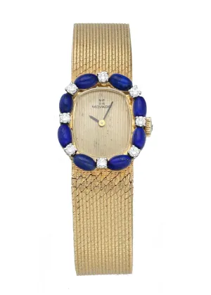 Movado 14K Yellow Gold Blue Enamel with Diamond bezel sets