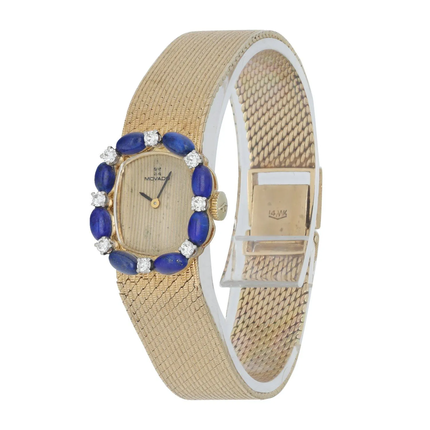 Movado 14K Yellow Gold Blue Enamel with Diamond bezel sets